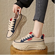 Women's Trendy Platform Sneakers, All-Match Lace Up Low Top Trainers, Comfortable Skate Shoes