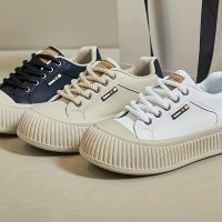 Women's Simple Platform Sneakers, Casual Lace Up Outdoor Shoes, Comfortable Low Top Faux Leather Shoes