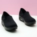 Women's Solid Color Platform Sneakers, Breathable Knit Slip On Shoes, Comfortable Low Top Shoes