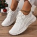 Women's Knitted Sports Shoes, Lightweight Lace Up Low Top Running & Tennis Sneakers, Breathable Gym Trainers