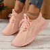 Women's Knitted Sports Shoes, Lightweight Lace Up Low Top Running & Tennis Sneakers, Breathable Gym Trainers