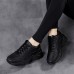 Women's Casual Chunky Sneakers, Lace Up PU Leather Low Top Sports Shoes, All-Match Running Trainers