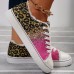 Women's Leopard Print Canvas Shoes, Fashion Low Top Lace Up Sneakers, Casual Flat Walking Shoes