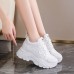 Women's Platform Sneakers, Solid Color Height Increasing Low Top Trainers, All-Match Walking Shoes