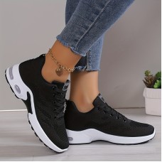 Women's Air Cushion Sports Shoes, Comfortable Lace Up Knitted Low Top Running Sneakers, Outdoor Athletic Shoes