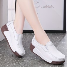 Women's Solid Color Platform Sneakers, Slip On Low-top Round Toe Lightweight Pastry Wedge Shoes, Comfy Women's Shoes