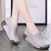 Women's Solid Color Platform Sneakers, Slip On Low-top Round Toe Lightweight Pastry Wedge Shoes, Comfy Women's Shoes