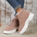 Women's Winter high top sneakers, Casual Lace Up Plush Lined Boots, Comfortable Side Zipper Short Boots