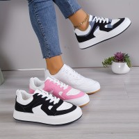 Women's Colorblock Skate Shoes, Versatile Low Top Lace Up Sports Shoes, Casual Flat Sneakers