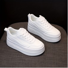 Women's Solid Color Minimalist Sneakers, Lace Up Casual Platform White Shoes, Versatile Low-top Sporty Trainers