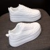 Women's Solid Color Minimalist Sneakers, Lace Up Casual Platform White Shoes, Versatile Low-top Sporty Trainers