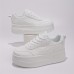 Women's Solid Color Minimalist Sneakers, Lace Up Casual Platform White Shoes, Versatile Low-top Sporty Trainers