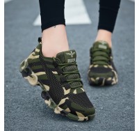 Women's Camouflage Pattern Running Shoes, Breathable Knit Lace Up Sneakers, Outdoor Non-slip Rubber Sole Sports Shoes