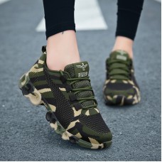 Women's Camouflage Pattern Running Shoes, Breathable Knit Lace Up Sneakers, Outdoor Non-slip Rubber Sole Sports Shoes