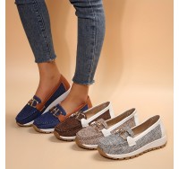 Women's Metallic Chain Decor Shoes, Casual Low Top Slip On Flat Shoes, All-Match Walking Shoes