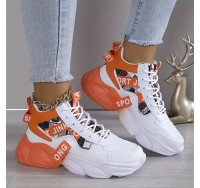 Women's Colorblock Casual Sneakers, Lace Up Comfy Breathable High-top Trainers, Platform Basketball Shoes