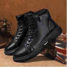 Men's Solid Casual Ankle Boots, Breathable Slip-resistant Lace-up Walking Shoes For Outdoor, Spring Autumn And Winter