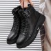 Men's Solid Casual Ankle Boots, Breathable Slip-resistant Lace-up Walking Shoes For Outdoor, Spring Autumn And Winter