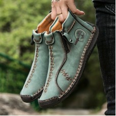 Men's Vintage High Top Zipper Boots With Assorted Colors, Casual Outdoor Walking Shoes