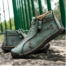 Men's Handmade Boots, Classic Stitching Ankle Boots, Outdoor Casual Zipper Shoes