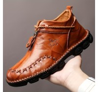 Men's Leather Ankle Boots With Zippers, Casual Walking Shoes Sneakers