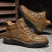 Men's Trendy Leather Shoes, Waterproof High Top Lace-up Casual Shoes For Outdoor Activities Like Walking Running And Hiking