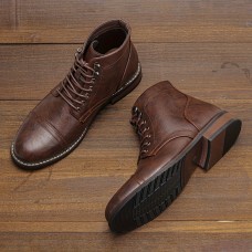 Men's Vintage Cap-toe Boots, Waterproof Anti-skid High-top Lace-up Boots For Outdoor, Spring Autum And Winter