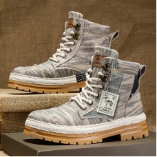 Men's Distressed Design Lace-up Boots, Casual Walking Shoes, Comfortable And Breathable