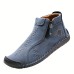 Men's Trendy Leather Boots, Mid-top And Side-zip Boots With Rubber Sole For Autumn And Winter