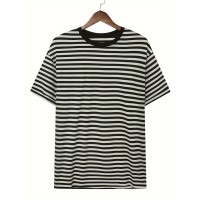 Stripe Pattern Print Men's Comfy T-shirt, Graphic Tee Men's Summer Clothes, Men's Outfits