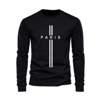 PARIS Print, Men's Graphic Design Crew Neck Long Sleeve Active T-shirt Tee, Casual Comfy Shirts For Spring Summer Autumn, Men's Clothing Tops