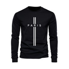 PARIS Print, Men's Graphic Design Crew Neck Long Sleeve Active T-shirt Tee, Casual Comfy Shirts For Spring Summer Autumn, Men's Clothing Tops