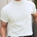 Solid Color Men's Short Sleeve Turtleneck Stretch Comfy T-shirt, Summer Streetwear