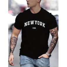 'New York USA' Print T Shirt, Tees For Men, Casual Short Sleeve Tshirt For Summer Spring Fall, Tops As Gifts