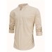 Men's Retro Casual Long Sleeve Stand Collar Shirt With Half Button, Spring Fall Outdoor