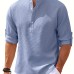 Men's Retro Casual Long Sleeve Stand Collar Shirt With Half Button, Spring Fall Outdoor