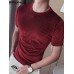 Men Casual T Shirt Velour Round Neck Short Sleeve Folds Men Clothing Streetwear