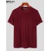 Men Casual T Shirt Velour Round Neck Short Sleeve Folds Men Clothing Streetwear