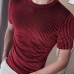 Men Casual T Shirt Velour Round Neck Short Sleeve Folds Men Clothing Streetwear