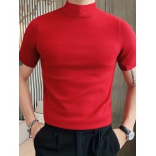 Men's Shirred Solid Color Slim Fit Casual Short Sleeve Tee, Men's Clothing