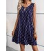 Polka Dot Print Scallop Trim Dress, Elegant Sleeveless Crew Neck Keyhole Dress For Spring & Summer, Women's Clothing