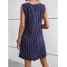 Polka Dot Print Scallop Trim Dress, Elegant Sleeveless Crew Neck Keyhole Dress For Spring & Summer, Women's Clothing