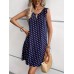 Polka Dot Print Scallop Trim Dress, Elegant Sleeveless Crew Neck Keyhole Dress For Spring & Summer, Women's Clothing