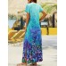 Butterfly Print Split Dress, Casual V Neck Short Sleeve Maxi Dress, Women's Clothing