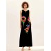 Abstract Face Print Maxi Dress, Notched Neck Sleeveless Casual Dress For Summer & Spring, Women's Clothing