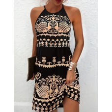 Random Print Halter Neck Dress, Summer Casual Every Day Dress, Women's Clothing