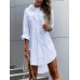 Solid Color Button Front Shirt Dress, Casual Long Sleeve Lapel Dress For Spring & Fall, Women's Clothing