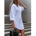 Solid Color Button Front Shirt Dress, Casual Long Sleeve Lapel Dress For Spring & Fall, Women's Clothing