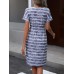 Drawstring Waist Striped Dress, Casual Slant Pockets Short Sleeve Dress For Spring & Summer, Women's Clothing