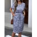 Drawstring Waist Striped Dress, Casual Slant Pockets Short Sleeve Dress For Spring & Summer, Women's Clothing